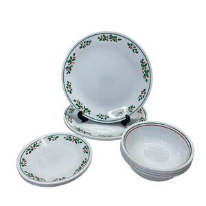 Corelle Winter Holly Holiday Dinner Plates Salad Dessert & Bowls